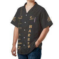 Barber Shop Hawaiian Shirt | Vintage Barber Tools Print | Durable Woven Polyester | Perfect Gift for Barbers and Hair Stylists