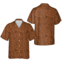 Brown Floral Hawaiian Shirt | Vintage Aesthetic Botanical Print | Lightweight Woven Polyester | Tropical Beach Vacation Gift For Men