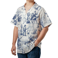 Wild West Cowboy Toile Hawaiian Shirt | Vintage Western Ranch Design | Breathable Woven Polyester | Unique Gift for Him