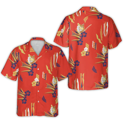 Tiger Hawaiian Shirt | Tropical Hibiscus Floral Print | Lightweight Woven Polyester | Summer Vacation Beach Gift for Men