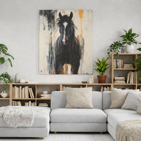Black Horse Canvas Wall Art | Abstract Dripping Paint Equestrian Decor | Premium Gallery Wrap Print | Modern Farmhouse Living Room Gift