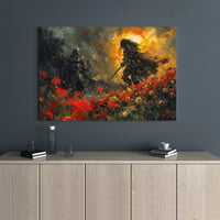 Knight Fantasy Wall Art | Epic Duel in Field of Red Poppies | Premium 1.25-Inch Gallery Wrap Canvas | Medieval Home Decor Gift