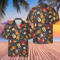Guitar Hawaiian Shirt | All-Over Music Print Cuban Collar | Lightweight Woven Polyester | Unique Gift for Musicians and Guitar Lovers
