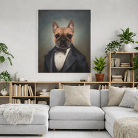 French Bulldog Canvas Wall Art | Dapper Dog in Tuxedo Portrait | Premium Gallery Wrap Decor | Unique Gift for Dog Lovers & Pet Owners