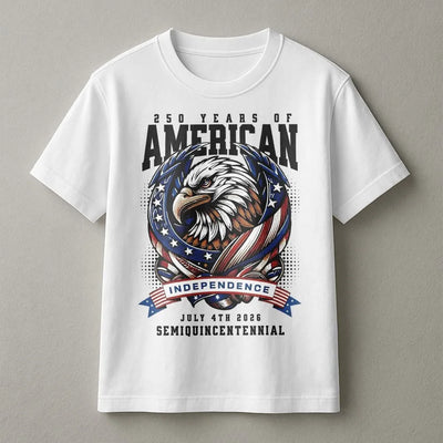 250 Years Of American Independence T-Shirt | Patriotic Bald Eagle Graphic | 100% Cotton Premium Tee | July 4th 2026 Semiquincentennial Gift