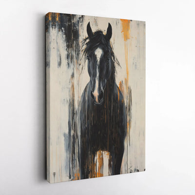 Black Horse Canvas Wall Art | Abstract Dripping Paint Equestrian Decor | Premium Gallery Wrap Print | Modern Farmhouse Living Room Gift
