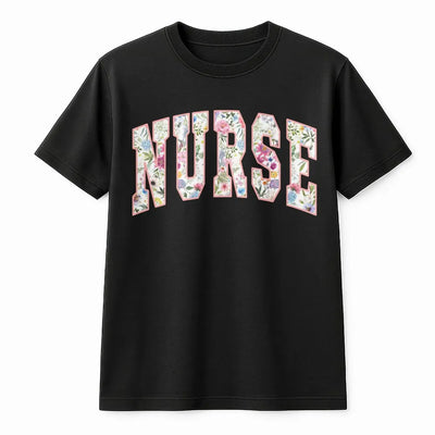 Floral Nurse T-Shirt | Botanical Varsity Letter Design | Premium 100% Cotton | Appreciation Gift for Registered Nurses & Nursing Students