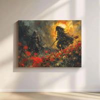 Knight Fantasy Wall Art | Epic Duel in Field of Red Poppies | Premium 1.25-Inch Gallery Wrap Canvas | Medieval Home Decor Gift