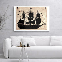 Nautical Tall Ship Canvas Wall Art | Vintage Woodblock Print Style | 1.25-Inch Gallery Wrap | Coastal Home Office Decor Gift