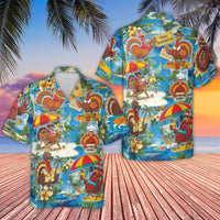 Thanksgiving Hawaiian Shirt | Funny Turkey Beach Vacation Print | Durable Breathable Polyester | Holiday Gift For Men And Women