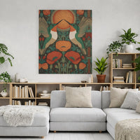 Art Nouveau Canvas Print | Hummingbird And Poppy Botanical Illustration | 1.25 Inch Gallery Wrap Wall Art | Elegant Home Decor Gift For Nature Lovers