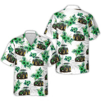 Tractor Hawaiian Shirt | Tropical Floral Farm Equipment Print | Lightweight Woven Polyester | Unique Farmer Gift for Men