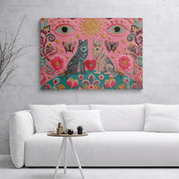 Two Wolves Wall Art | Bohemian Spiritual Heart & Evil Eye Decor | Premium Gallery Wrap Canvas | Unique Gift For Nature Lovers