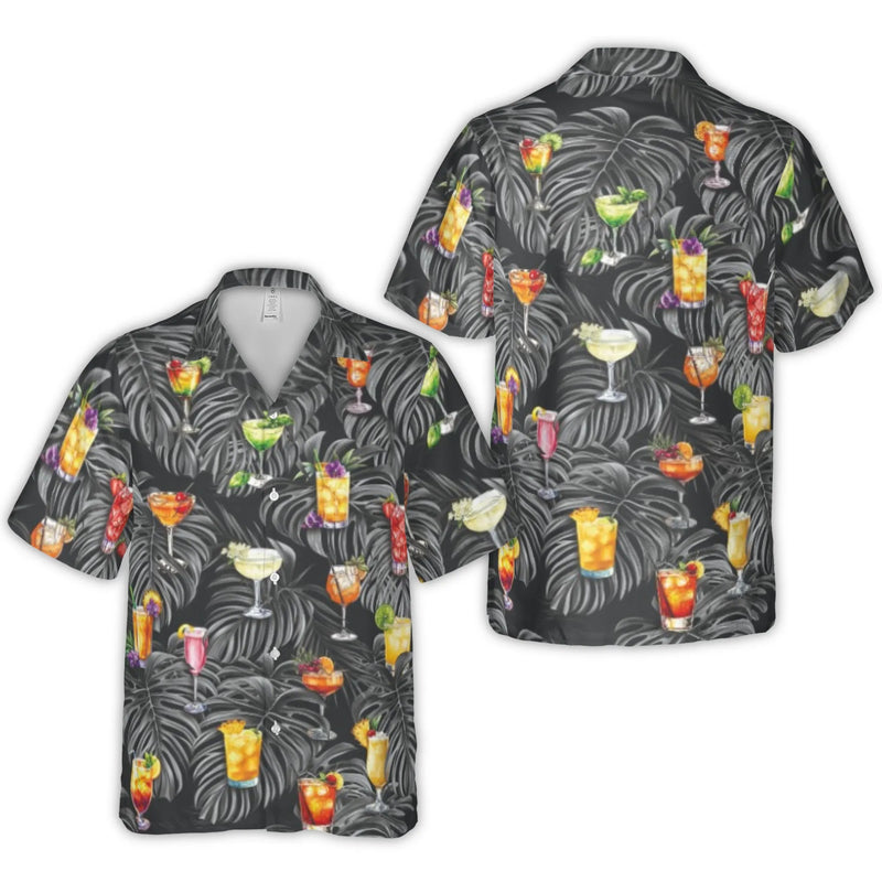 Cocktail Print Hawaiian Shirt | Tropical Palm Leaf Pattern | Breathable Woven Polyester | Fun Vacation Gift for Men
