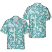 Teal Tropical Palm Leaf Hawaiian Shirt | Cuban Collar Summer Vacation Print | Lightweight Woven Polyester | Trendy Beachwear For Men
