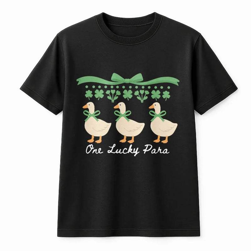 One Lucky Para T-Shirt | Cute Goose St Patrick's Day Design | Premium Soft Cotton | Teacher Appreciation Gift for Paraprofessionals