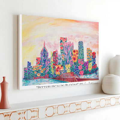 Pittsburgh In Bloom Canvas Art | Floral Skyline Cityscape Painting | Premium Gallery Wrapped Decor | Unique Home & Office Gift