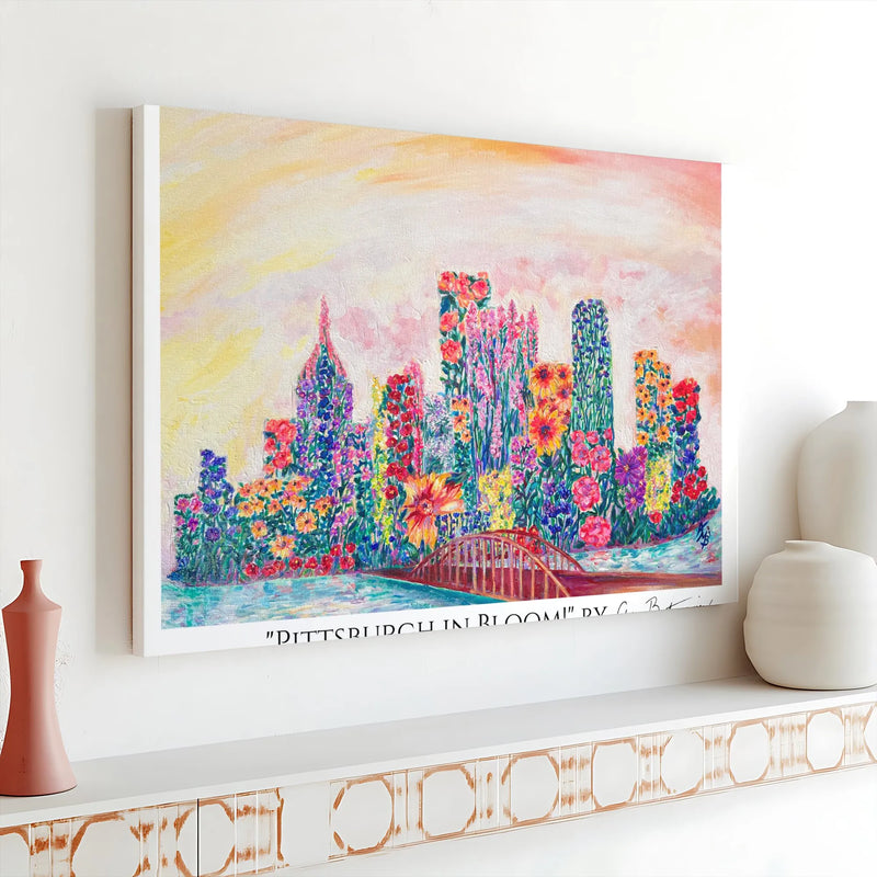 Pittsburgh In Bloom Canvas Art | Floral Skyline Cityscape Painting | Premium Gallery Wrapped Decor | Unique Home & Office Gift