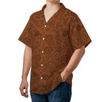 Brown Floral Hawaiian Shirt | Vintage Aesthetic Botanical Print | Lightweight Woven Polyester | Tropical Beach Vacation Gift For Men