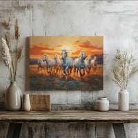 Running White Horses Canvas Wall Art | Sunset Equine Stampede Print | Premium 1.25-Inch Gallery Wrap | Southwestern Home Decor Gift