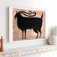 Black Goat Wall Art | Minimalist Stylized Folk Animal Print | 1.25 Inch Gallery Wrap Canvas | Unique Farmhouse Decor Gift