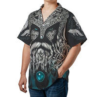 Viking Odin Hawaiian Shirt | Norse Mythology Wolf Celtic Knot Graphic | Breathable Polyester Cuban Collar | Gift for Viking Enthusiasts and Mythology Fans