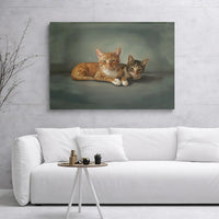 Two Cats Painting Canvas Wall Art | Orange and Brown Tabby Portrait | Premium Gallery Wrap Decor | Gift for Cat Lovers and Pet Owners