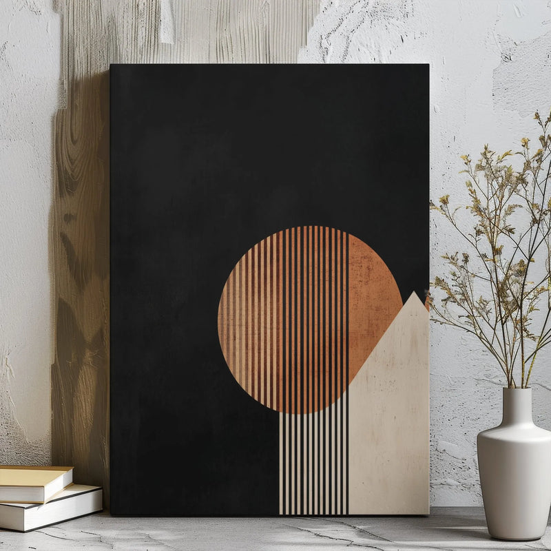 Minimalist Geometric Abstract Canvas Wall Art | Mid-Century Sun and Mountain Motif | 1.25" Gallery Wrap Premium Print | Modern Home & Office Decor Gift