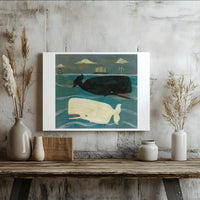 Whale Wall Art Canvas | Folk Art Nautical Ocean Painting | Premium Gallery Wrapped Decor | Coastal Living Room Gift for Sea Life Lovers