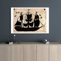 Nautical Tall Ship Canvas Wall Art | Vintage Woodblock Print Style | 1.25-Inch Gallery Wrap | Coastal Home Office Decor Gift