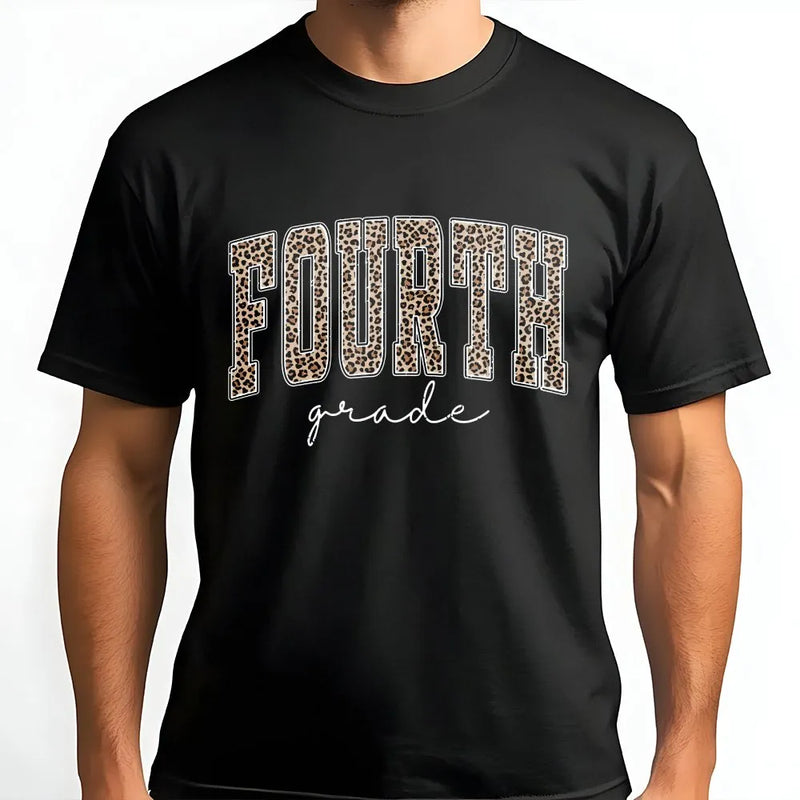 Fourth Grade Teacher T-Shirt | Leopard Print Back to School Graphic | Premium Cotton Unisex Tee | Gift for Elementary School Educators