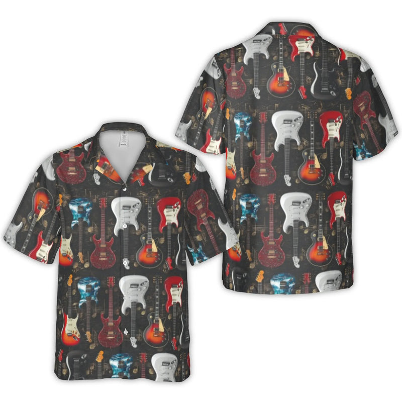 Electric Guitar Hawaiian Shirt | Music Lover All-Over Print | Lightweight Breathable Polyester | Premium Musician Gift for Men