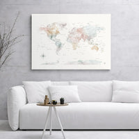 Watercolor World Map Canvas Print | Earthy Tones Geographic Wall Art | 1.25-Inch Gallery Wrap Frame | Modern Home & Office Decor Gift