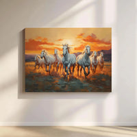 Running White Horses Canvas Wall Art | Sunset Equine Stampede Print | Premium 1.25-Inch Gallery Wrap | Southwestern Home Decor Gift